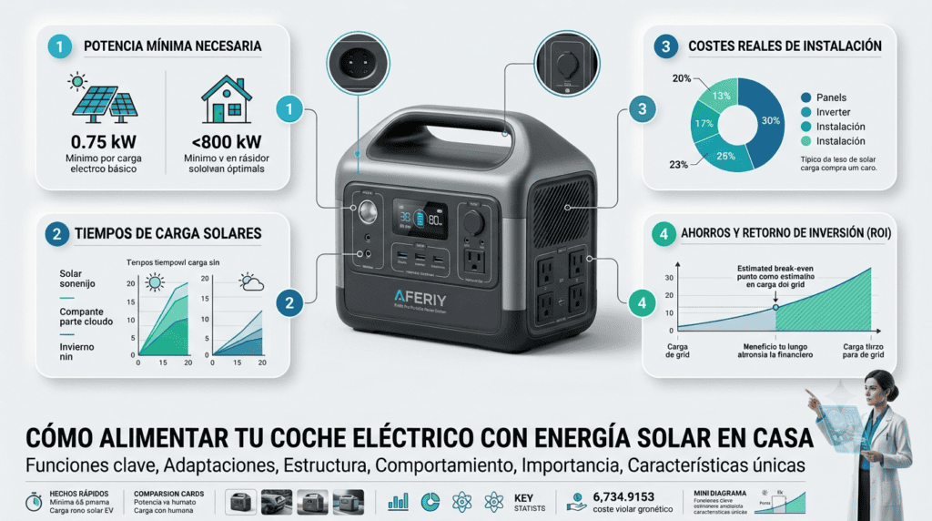 Cargar coche eléctrico con paneles solares: Potencia y coste