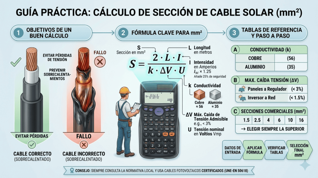 Cómo Calcular la Sección de Cable Solar (mm²) Sin Pérdidas