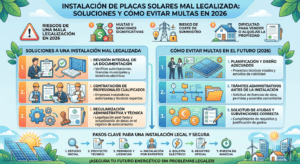 Instalación de placas solares mal legalizada: soluciones y cómo evitar multas en 2026