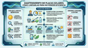 Mantenimiento de placas solares Cómo limpiarlas para no perder eficiencia