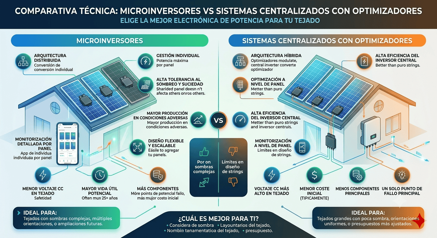 Microinversores vs Inversor Centralizado con Optimizadores