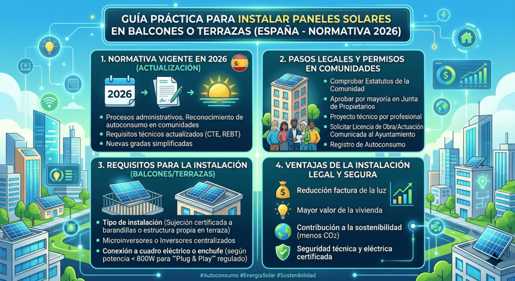 Placas solares en balcones y terrazas comunitarias