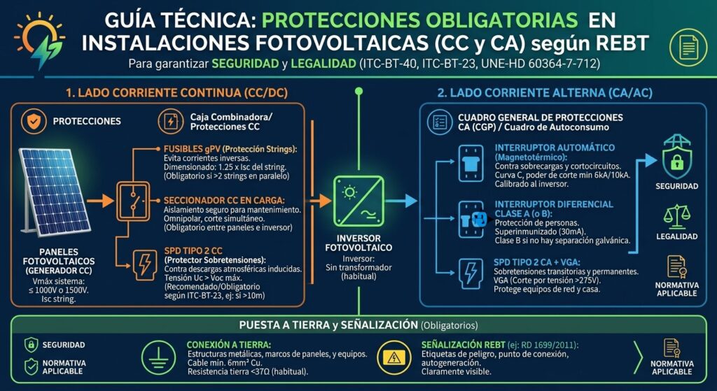 Protecciones Obligatorias en una Instalación Solar Fotovoltaica (CC y CA)