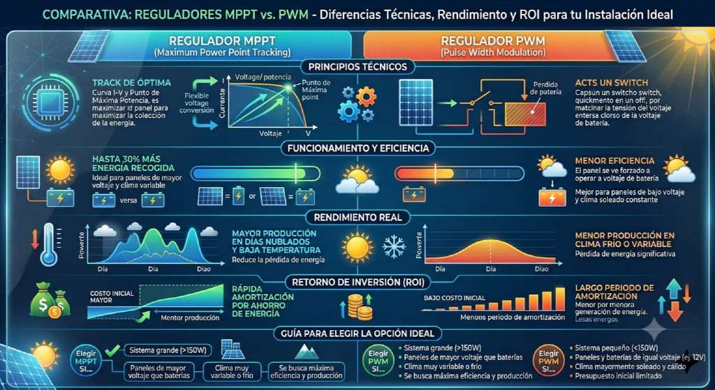 Reguladores MPPT vs PWM: Cuándo Pagar la Diferencia