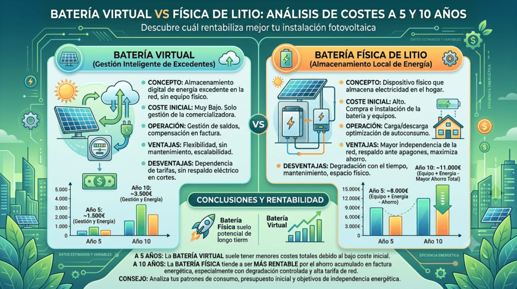 Batería Virtual vs Física de Litio Costes a 5 y 10 Años