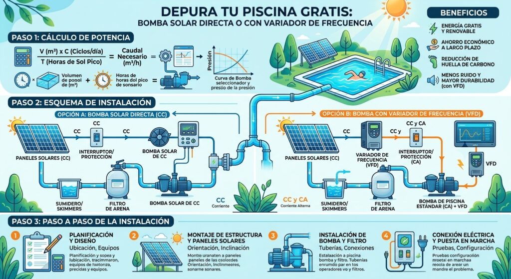 Bomba de piscina solar: Guía para no pagar luz en verano